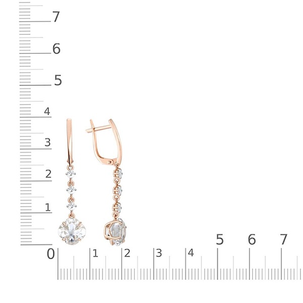 Серьги из красного золота с горным хрусталём и 6 фианитами