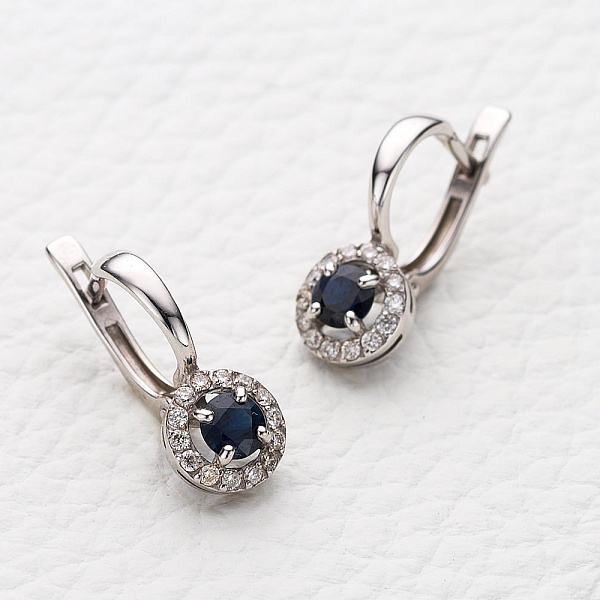 Серьги из белого золота с 2 сапфирами и 28 бриллиантами