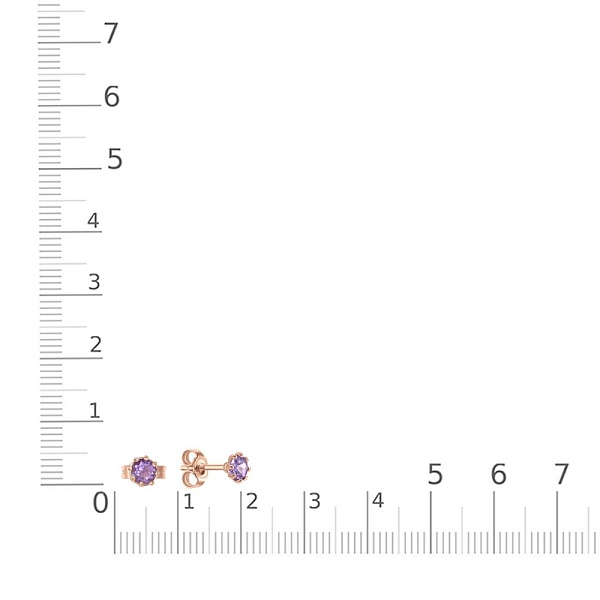 Серьги-пусеты из красного золота с 2 аметистами