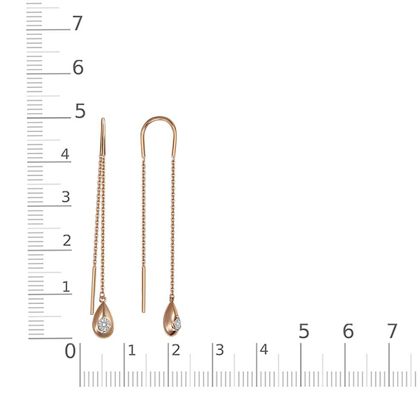 Серьги-продёвки из красного золота с 2 бриллиантами