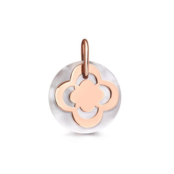 Подвеска Клевер из красного золота с перламутром