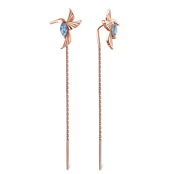 Серьги-продёвки Колибри из красного золота с 2 топазами swiss