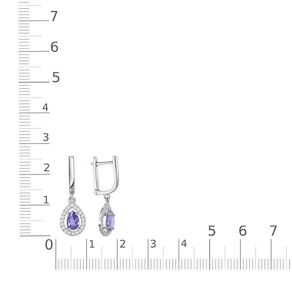 Серьги из белого золота с 2 ситаллами и 40 фианитами