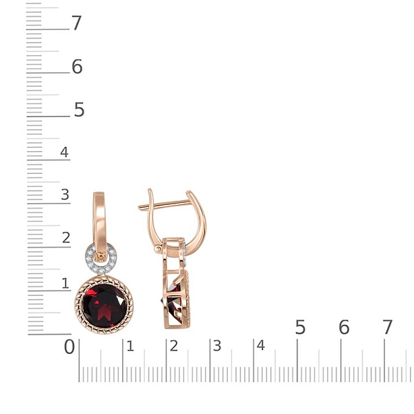 Серьги-трансформеры из красного золота с 2 гранатами и 24 фианитами