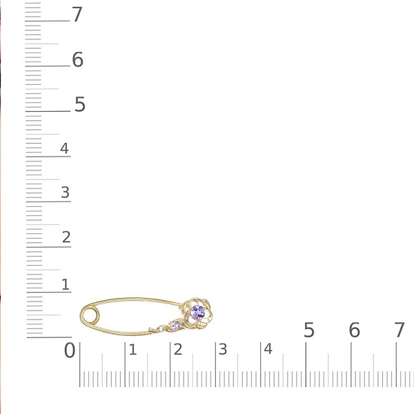 Булавка Цветок из жёлтого золота с 2 танзанитами и бриллиантом