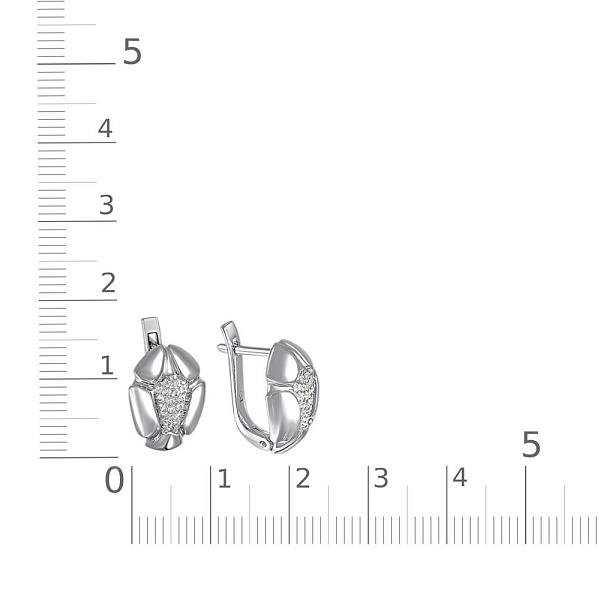 Серьги Цветы из белого золота с 34 фианитами