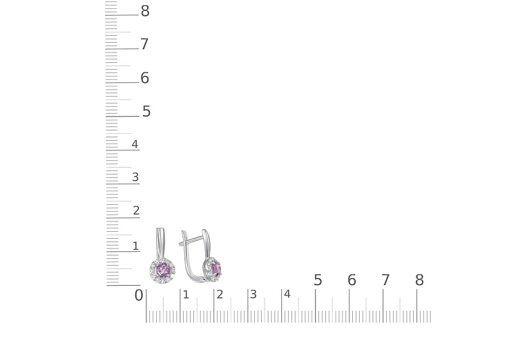 Серьги из белого золота с 2 аметистами и 16 фианитами