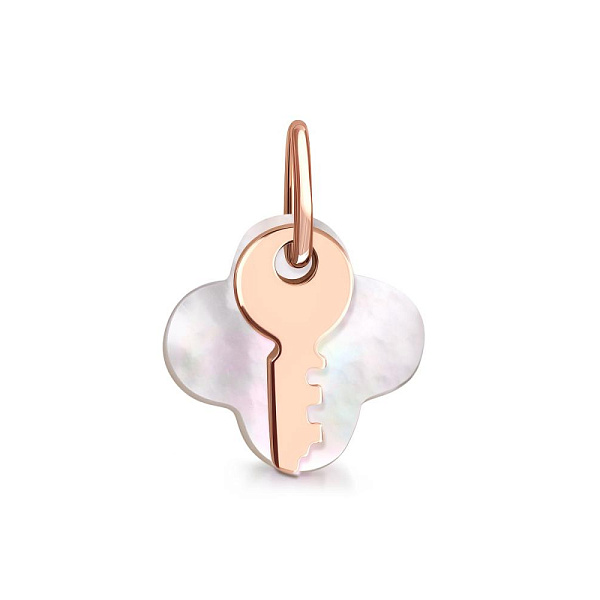 Подвеска Ключик из красного золота с перламутром