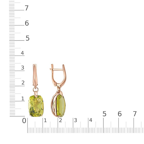 Серьги из красного золота с 2 кварцами