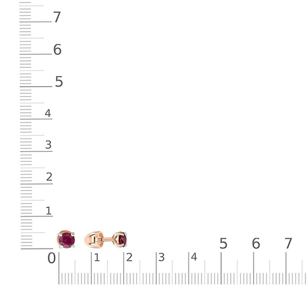 Серьги-пусеты из красного золота с 2 рубинами