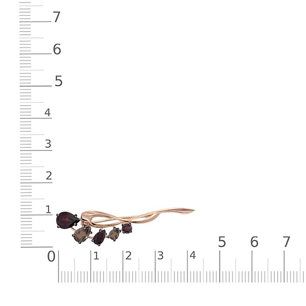 Брошь Цветок из красного золота с 3 гранатами и 2 раухтопазами
