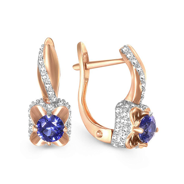 Серьги из красного золота с 2 корундами и 86 бриллиантами