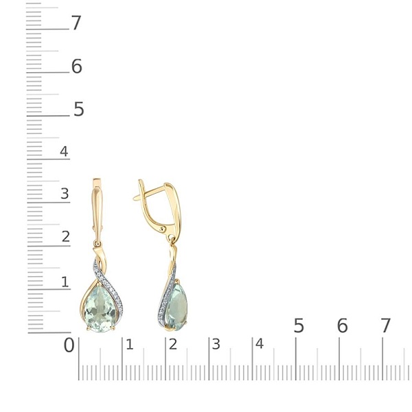 Серьги из жёлтого золота с 2 празиолитами и 24 фианитами