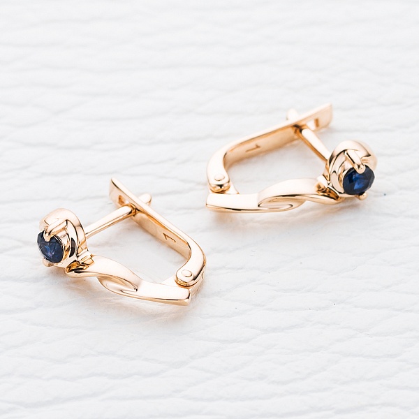 Серьги из красного золота с 2 сапфирами