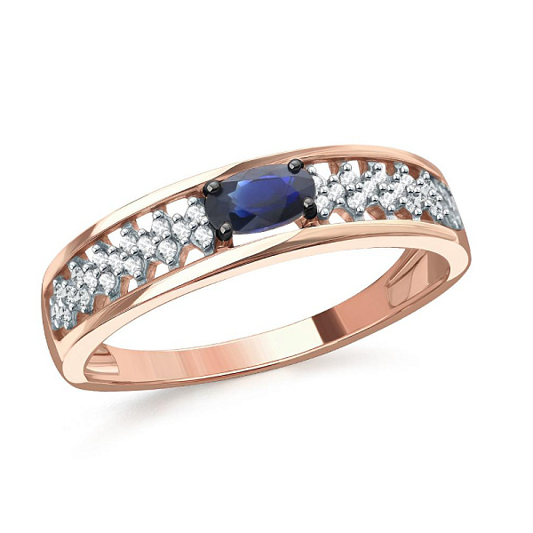 Кольцо из красного золота с сапфиром и 36 бриллиантами