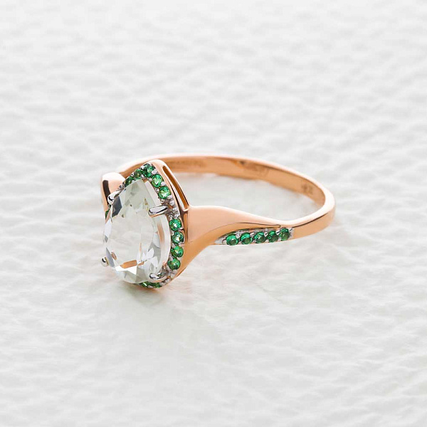 Кольцо из красного золота с празиолитом и 27 фианитами