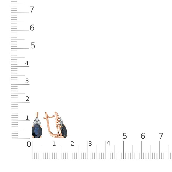 Серьги из красного золота с 2 сапфирами и 6 бриллиантами