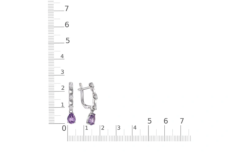 Серьги из белого золота с 2 аметистами и 6 фианитами