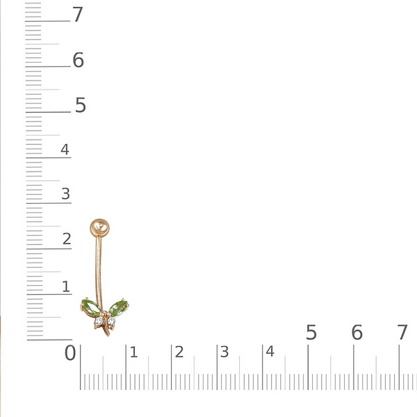 Пирсинг Бабочка из красного золота с 2 хризолитами и 2 фианитами