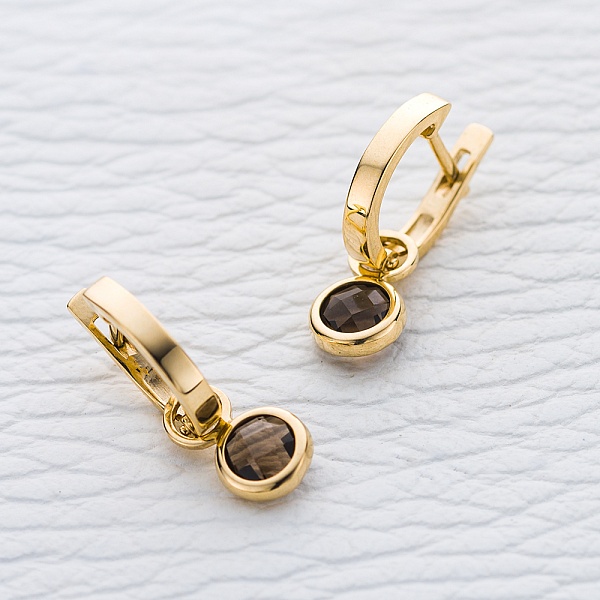 Серьги-трансформеры из жёлтого золота с 2 раухтопазами