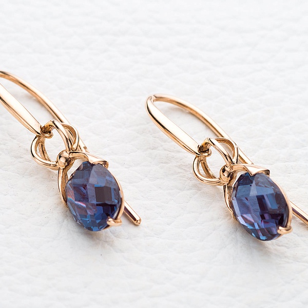 Серьги из красного золота с 2 александритами