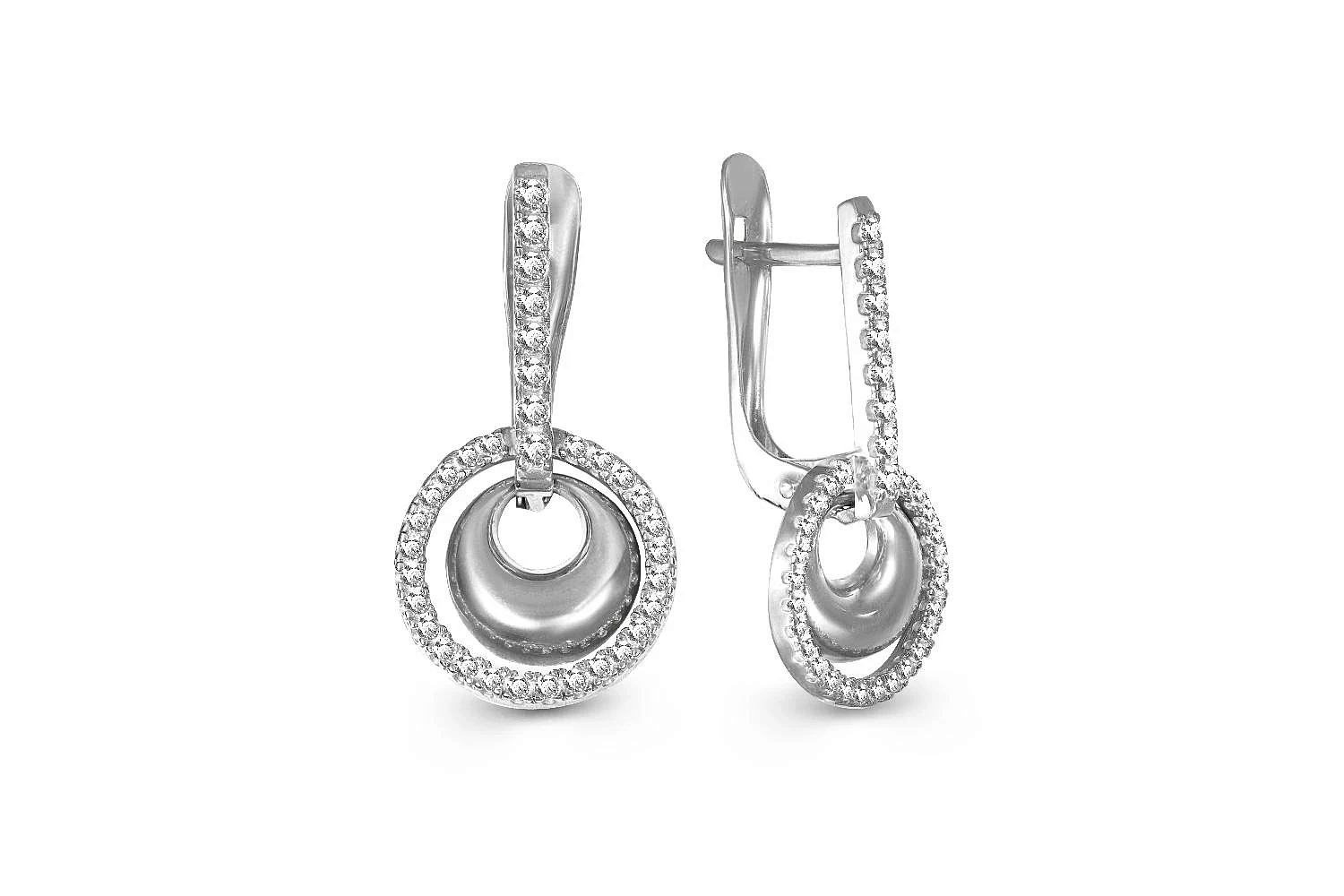Серьги из белого золота с 68 фианитами