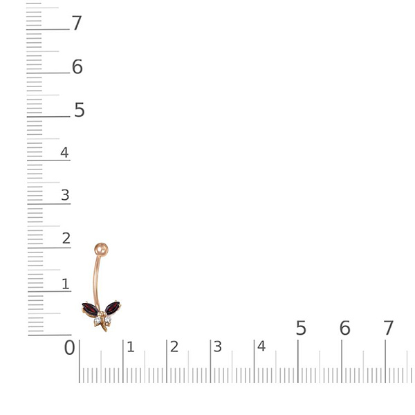 Пирсинг Бабочка из красного золота с 2 гранатами и 2 фианитами