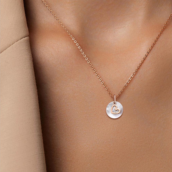 Подвеска Сердце из красного золота с перламутром и фианитом