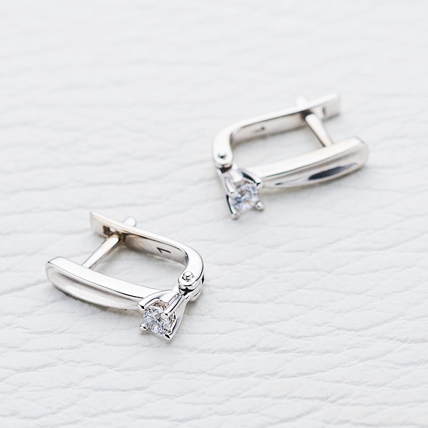 Серьги из белого золота с 2 фианитами