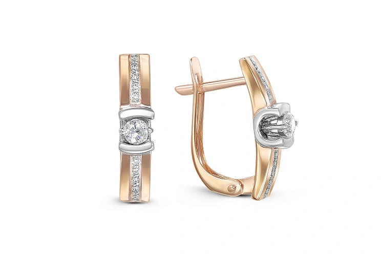 Серьги из красного золота с 18 фианитами