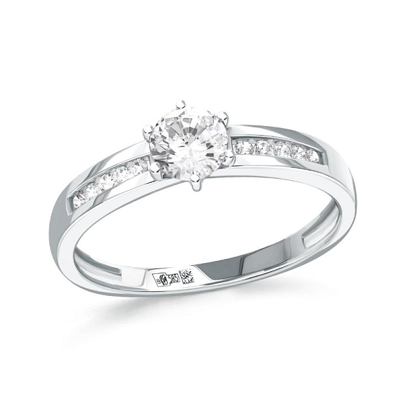 Кольцо из белого золота с 11 фианитами