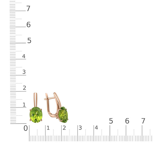 Серьги из красного золота с 2 хризолитами