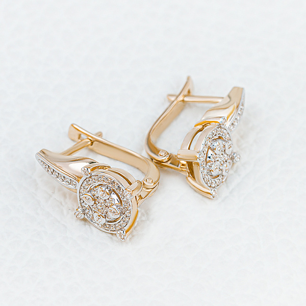 Серьги из жёлтого золота с 86 фианитами