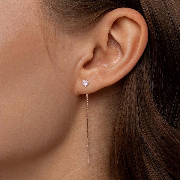 Серьги-продёвки из красного золота с 2 морганитами