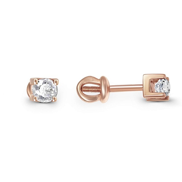 Серьги-пусеты из красного золота с 2 кристаллами swarovski