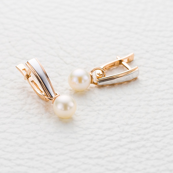 Серьги-трансформеры из красного золота с 2 жемчужинами