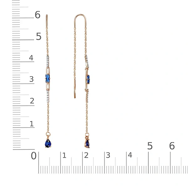 Серьги-продёвки из красного золота с 24 фианитами