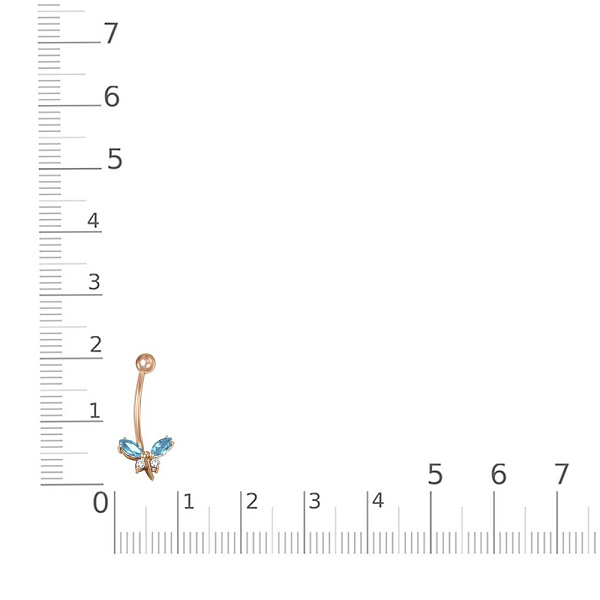 Пирсинг Бабочка из красного золота с 2 топазами swiss и 2 фианитами