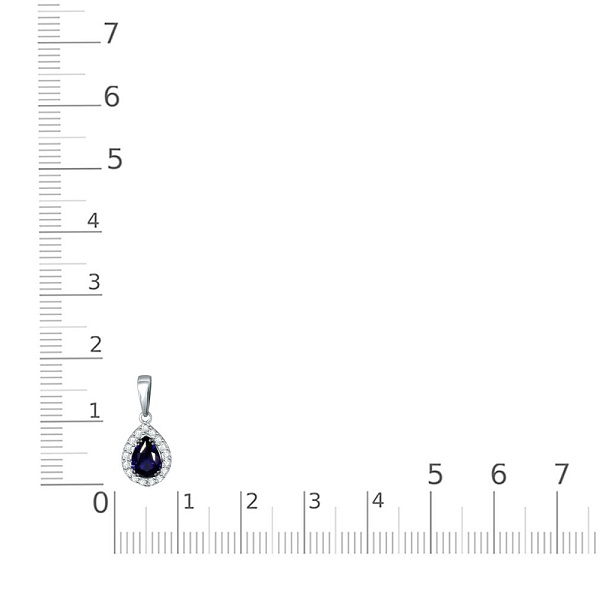 Подвеска капля из белого золота с корундом и 17 фианитами