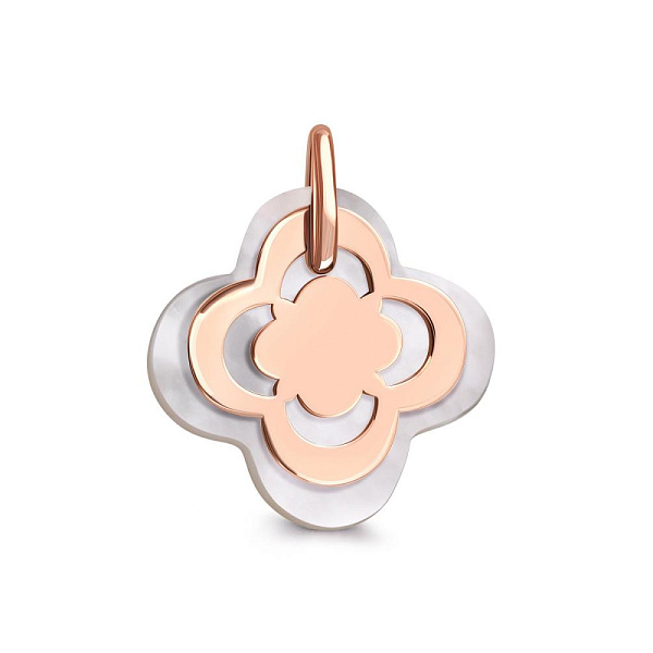 Подвеска Клевер из красного золота с перламутром