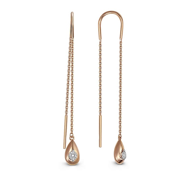 Серьги-продёвки из красного золота с 2 бриллиантами