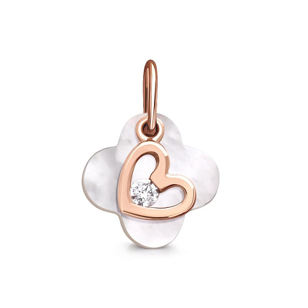 Подвеска Сердце из красного золота с перламутром и фианитом