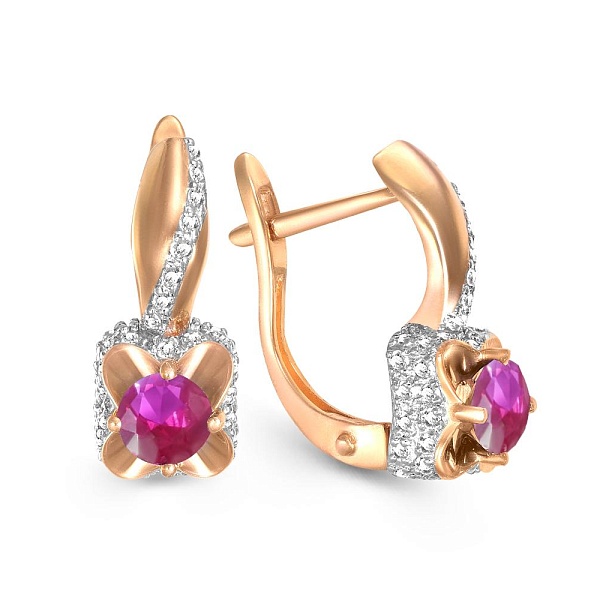 Серьги из красного золота с 2 рубинами и 86 бриллиантами