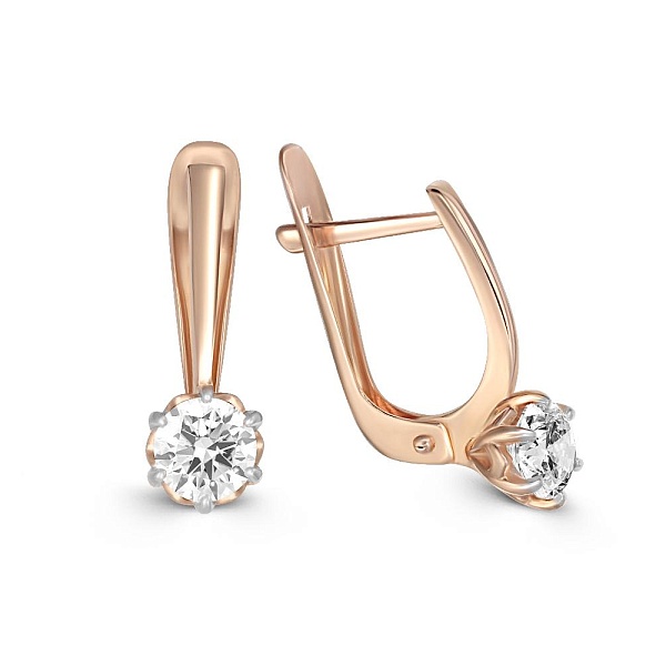 Серьги из красного золота с 2 кристаллами swarovski