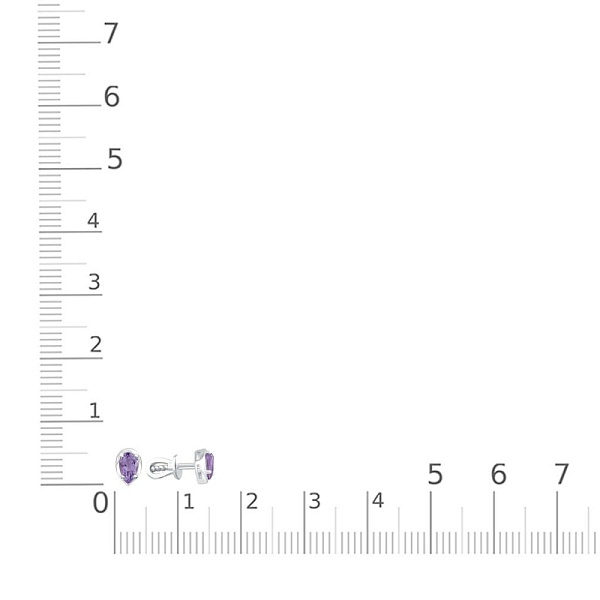 Серьги-пусеты из белого золота с 2 аметистами