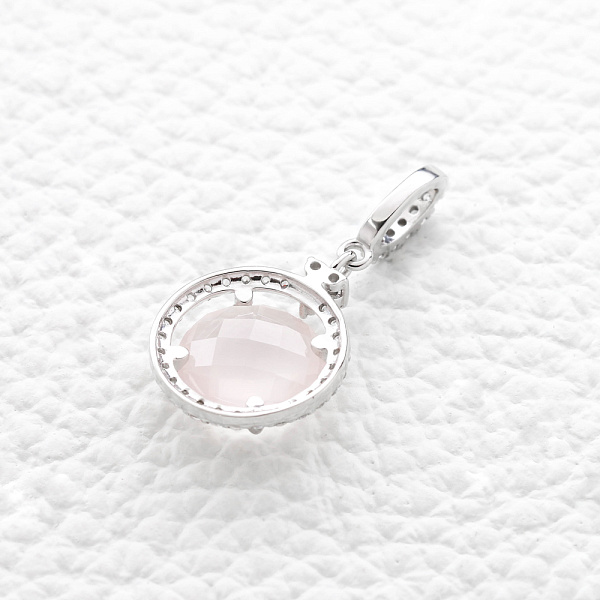 Подвеска из белого золота с кварцем и 34 фианитами