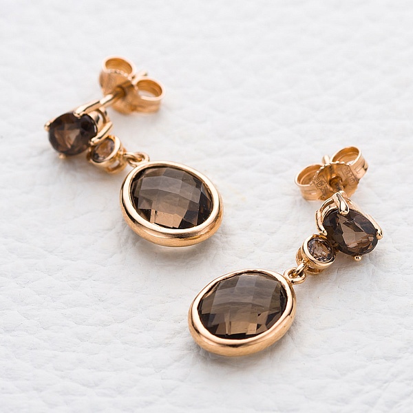 Серьги-пусеты из красного золота с 6 раухтопазами