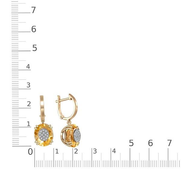 Серьги из жёлтого золота с 2 цитринами и 28 бриллиантами