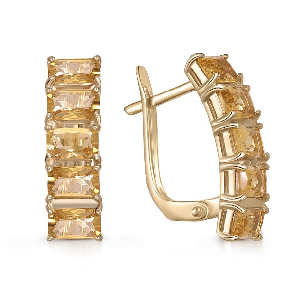 Серьги из жёлтого золота с 10 цитринами