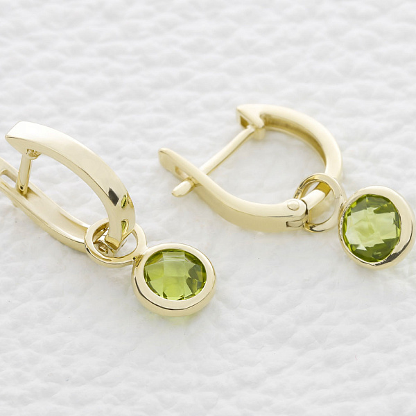 Серьги-трансформеры из жёлтого золота с 2 хризолитами